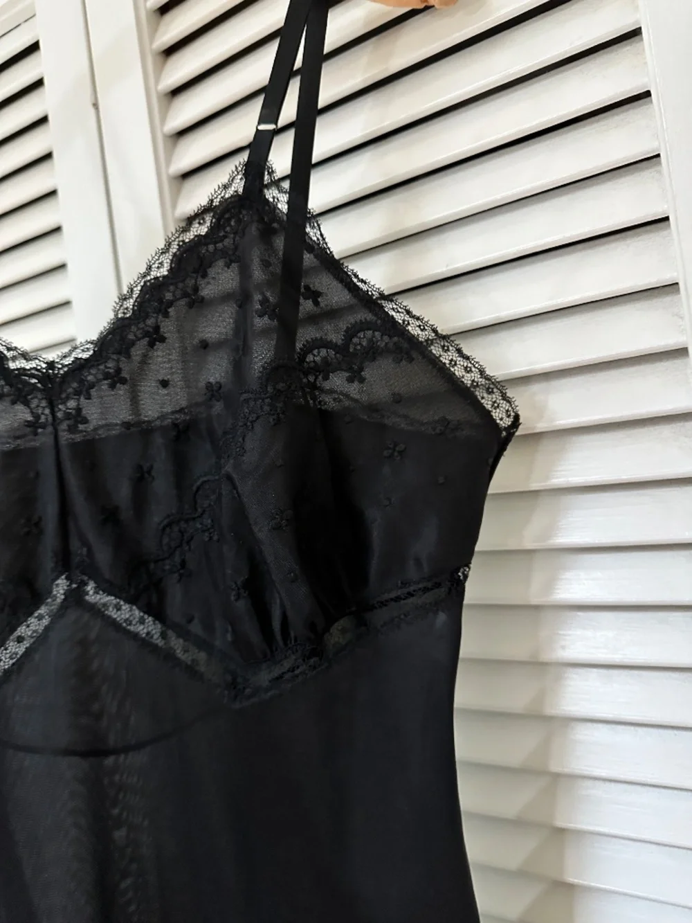 Vintage Full Slip Black Nylon Lace Nightie Small - Picture 13 of 16